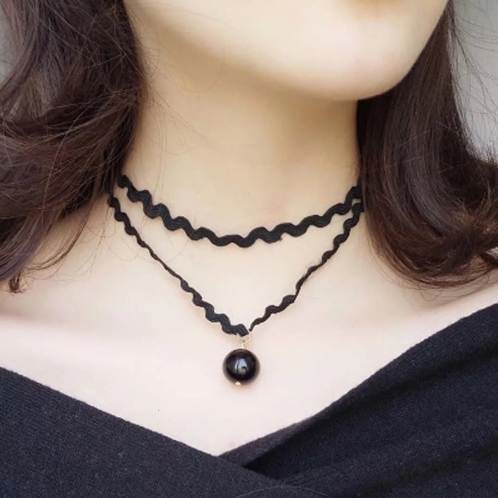 Double Zig Zag Charm Choker Necklace - Picture 3 of 3